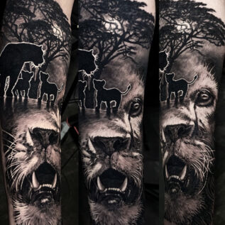 black-and-grey-lion-savana-tattoo