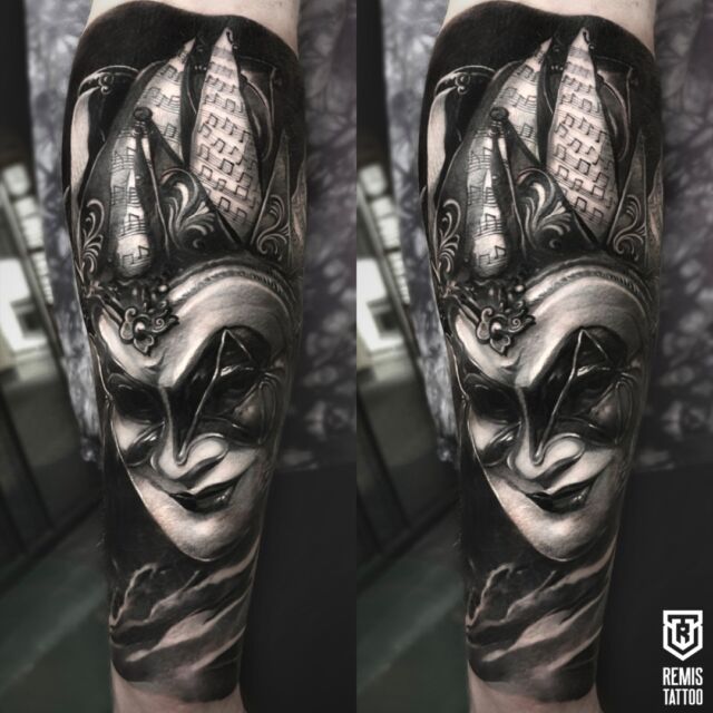 Boris Brejcha theme tattoo work by artist @arturas___mileris___ 
Done at @remistattoogallery Kaunas

Book an appointment with @arturas___mileris___  via email: remistattoo@gmail.com text PM.